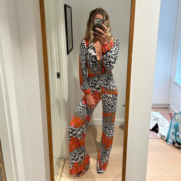 Handmade Leopard Zebra Print Cut Out Festival Wide Leg Palazzo Jumpsuit - Picture 17 of 17